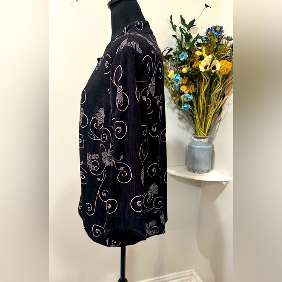 TanJay Black Bright Silver Swirls design 2 Piece Blouse & Jacket Size Medium - Picture 2 of 15